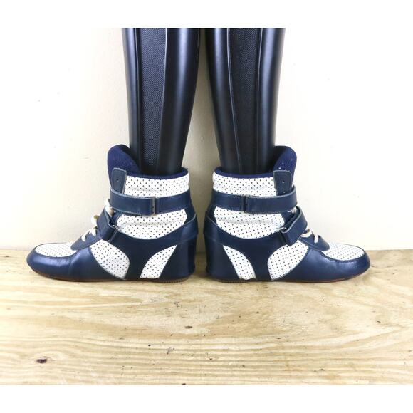 Junya Watanabe Sneakers 10 Blue White Leather Wedge Shoes Japan Athletic - Picture 3 of 12